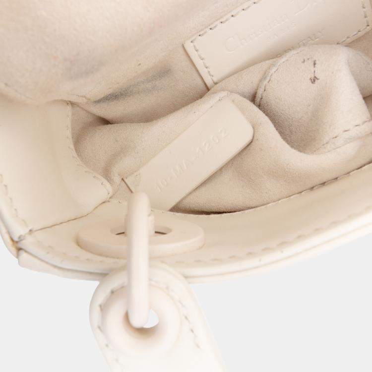 Pre Owned Dior White Micro Ultra Matte Calfskin Cannage Diamond Motif Lady Dior