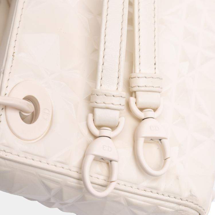 Pre Owned Dior White Micro Ultra Matte Calfskin Cannage Diamond Motif Lady Dior