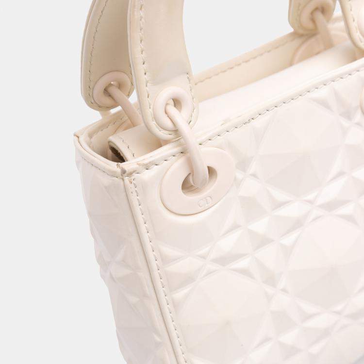 Pre Owned Dior White Micro Ultra Matte Calfskin Cannage Diamond Motif Lady Dior