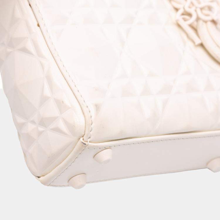 Pre Owned Dior White Micro Ultra Matte Calfskin Cannage Diamond Motif Lady Dior