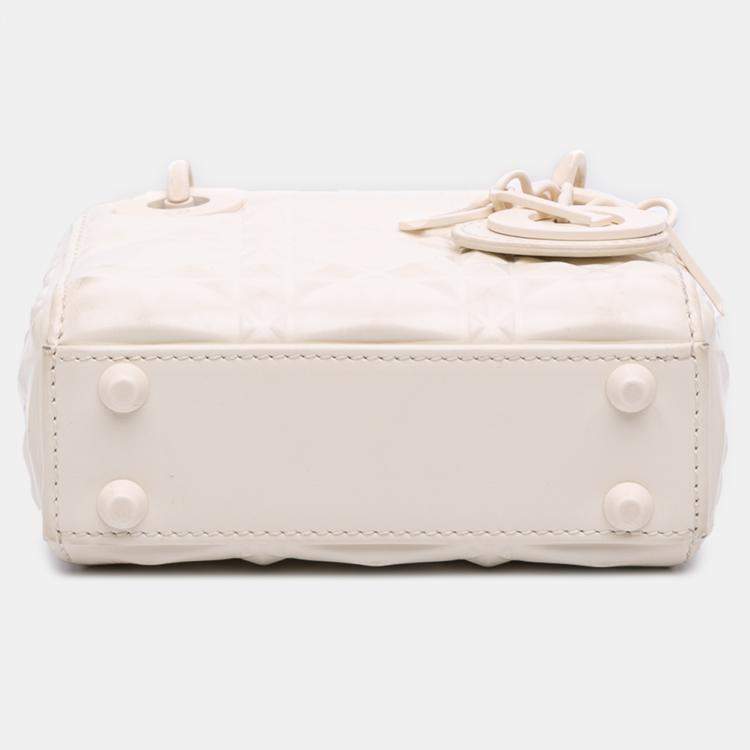 Pre Owned Dior White Micro Ultra Matte Calfskin Cannage Diamond Motif Lady Dior