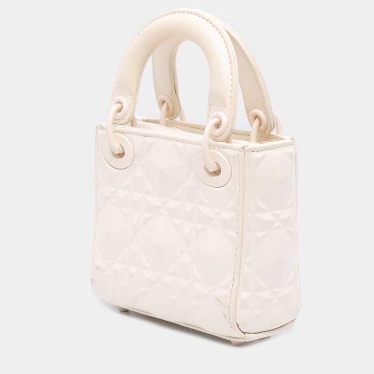 Pre Owned Dior White Micro Ultra Matte Calfskin Cannage Diamond Motif Lady Dior