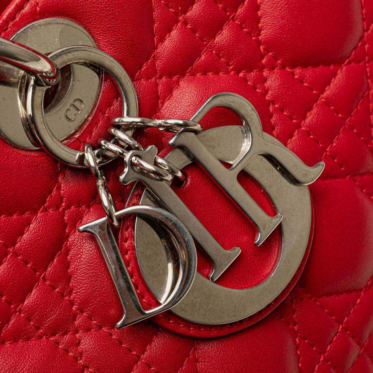 Pre Owned Dior Red Large Lambskin Cannage Lady Dior