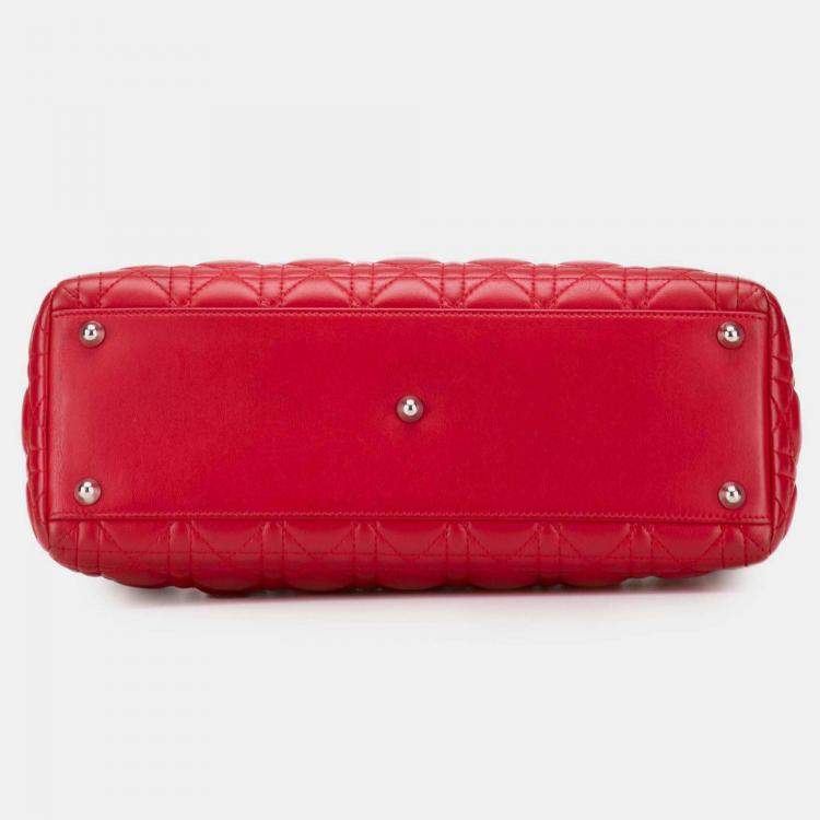 Pre Owned Dior Red Large Lambskin Cannage Lady Dior