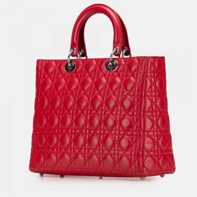 Pre Owned Dior Red Large Lambskin Cannage Lady Dior