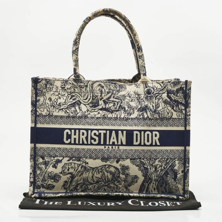 Pre Owned Dior Blue/Beige Toile De Jouy Embroidered Canvas Medium Book Tote 