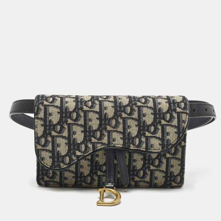 Pre Owned Dior Blue Oblique Canvas and Leather Saddle Pouch Belt Bag