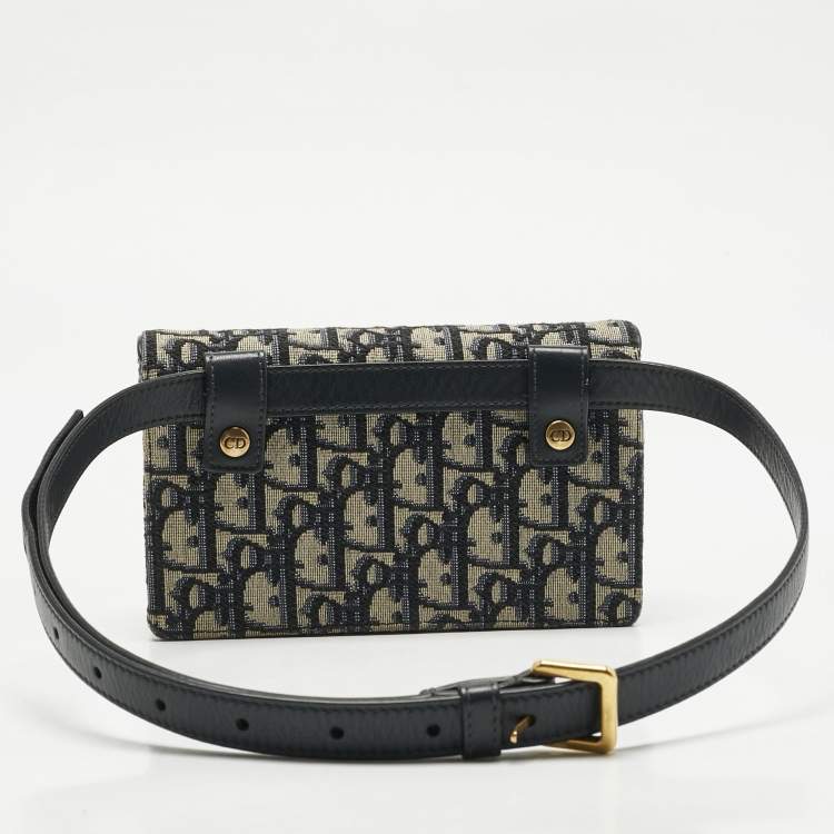 Pre Owned Dior Blue Oblique Canvas and Leather Saddle Pouch Belt Bag