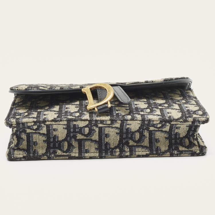Pre Owned Dior Blue Oblique Canvas and Leather Saddle Pouch Belt Bag
