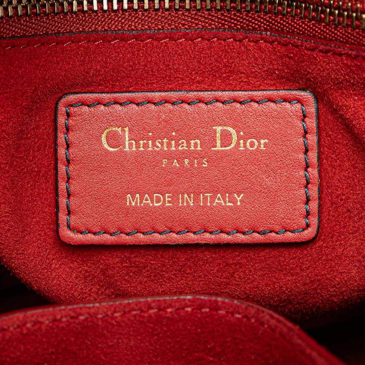 Pre Owned Dior Red Medium Lambskin Cannage Studded Supple Lady Dior