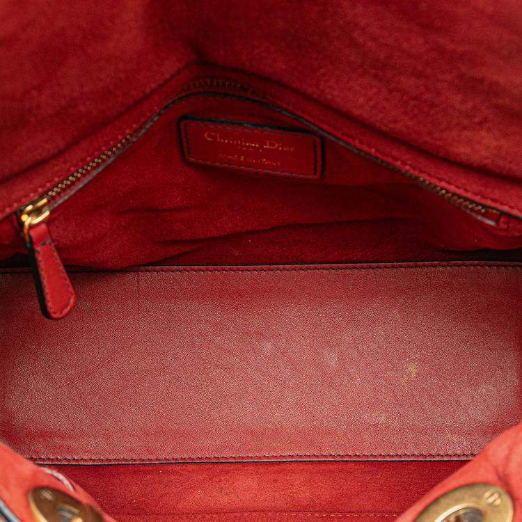 Pre Owned Dior Red Medium Lambskin Cannage Studded Supple Lady Dior