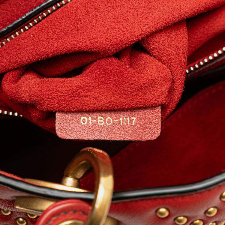 Pre Owned Dior Red Medium Lambskin Cannage Studded Supple Lady Dior