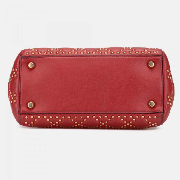 Pre Owned Dior Red Medium Lambskin Cannage Studded Supple Lady Dior