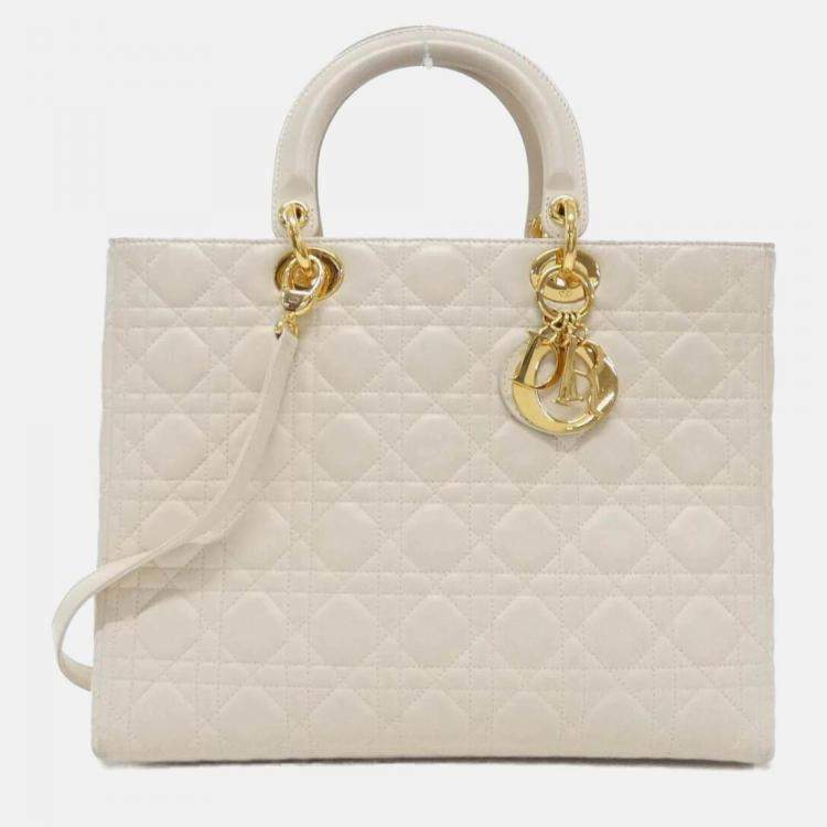مملوكة مسبقًا Christian Dior Lady Dior Large Ivory Leather Handbag