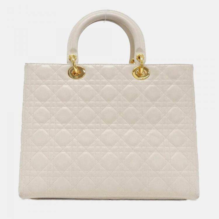 مملوكة مسبقًا Christian Dior Lady Dior Large Ivory Leather Handbag