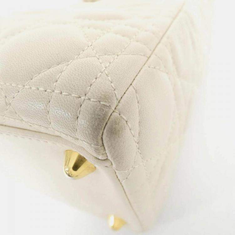 مملوكة مسبقًا Christian Dior Lady Dior Large Ivory Leather Handbag