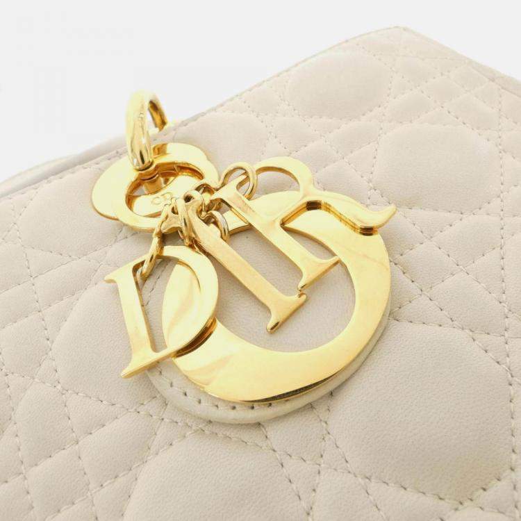 مملوكة مسبقًا Christian Dior Lady Dior Large Ivory Leather Handbag