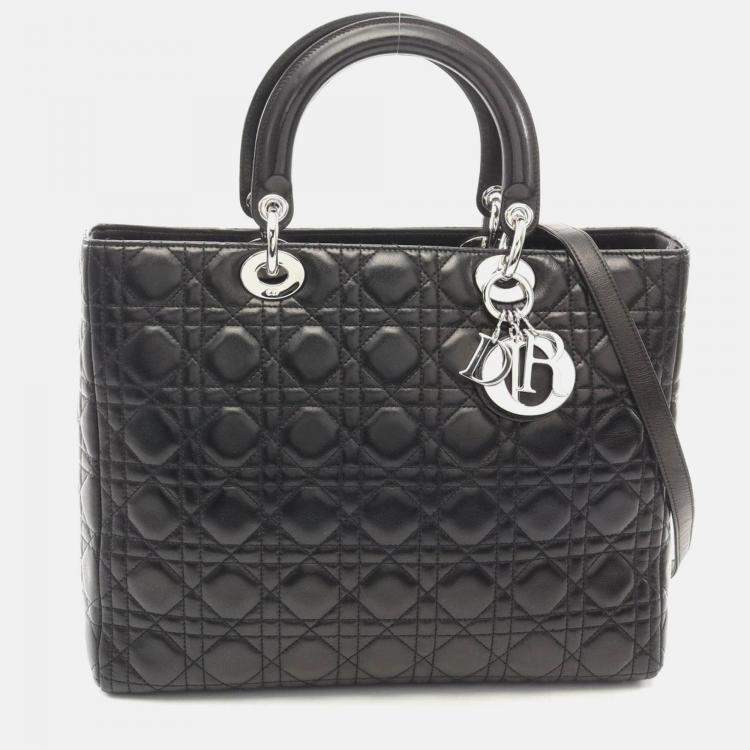 Pre Owned Christian Dior Lady Large Black Cannage Leather Handbag
