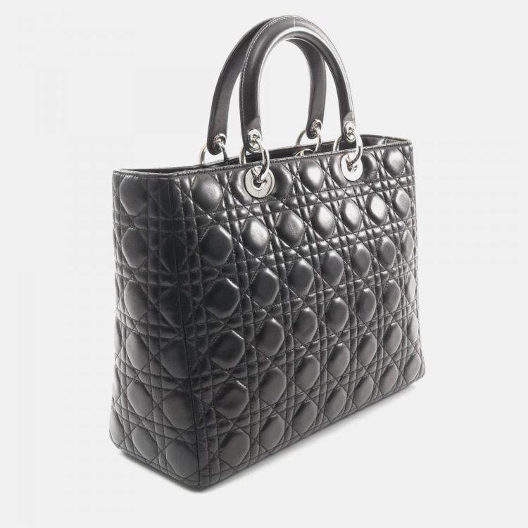 Pre Owned Christian Dior Lady Large Black Cannage Leather Handbag