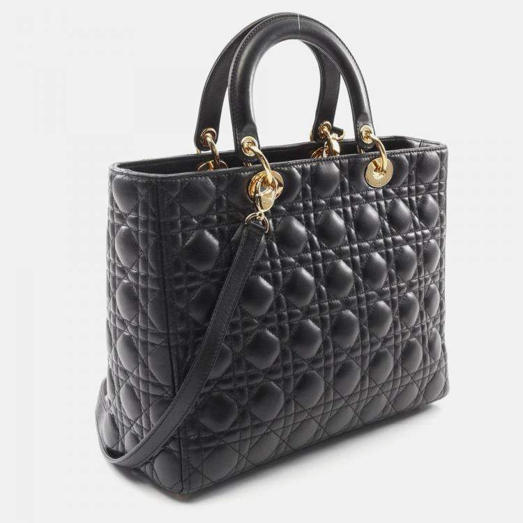 Pre Owned Christian Dior Lady Large Black Cannage Leather Handbag