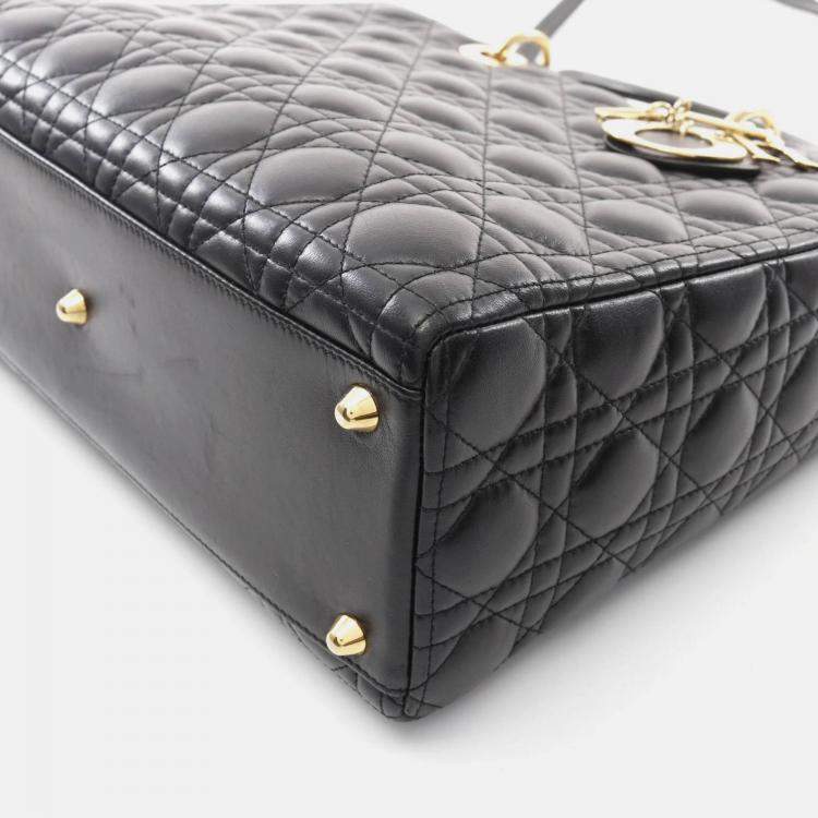 Pre Owned Christian Dior Lady Large Black Cannage Leather Handbag