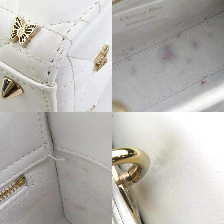 Pre Owned Christian Dior Handbag Shoulder Bag Lady Leather White Gold