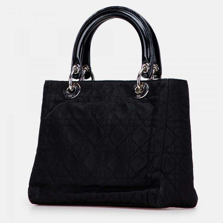 Pre Owned Dior Black Medium Nylon Cannage Lady Dior