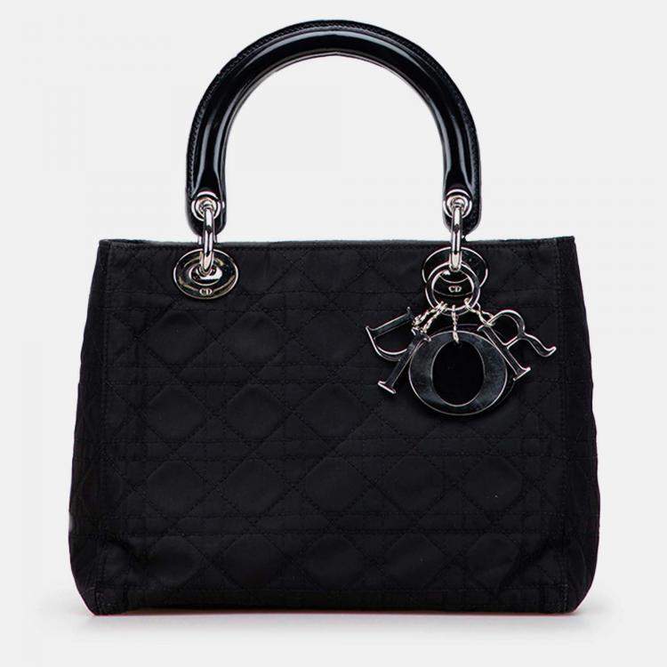 Pre Owned Dior Black Medium Nylon Cannage Lady Dior