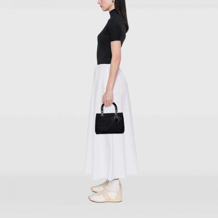 Pre Owned Dior Black Medium Nylon Cannage Lady Dior