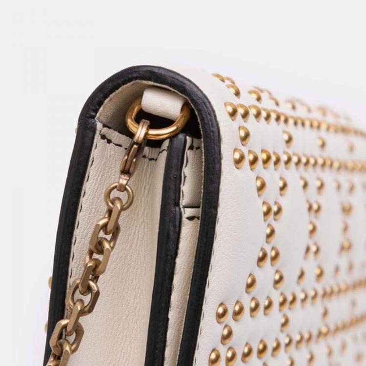 Pre Owned Dior Cream Studded Calfskin Cannage Lady Dior Wallet on Chain