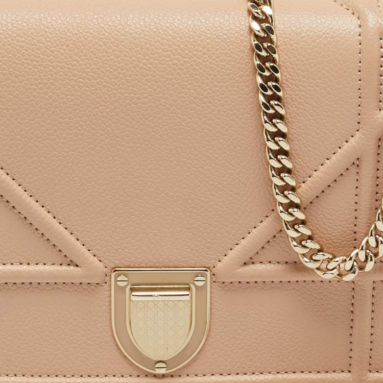 Pre Owned Dior Beige Leather Diorama Wallet on Chain