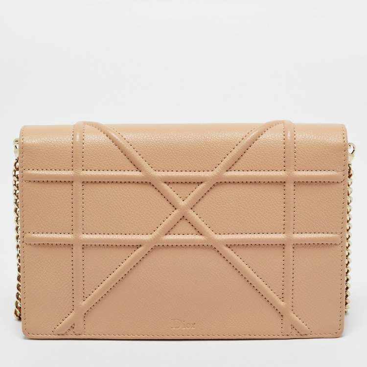 Pre Owned Dior Beige Leather Diorama Wallet on Chain
