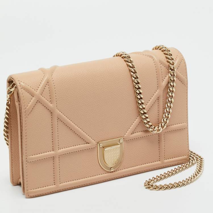 Pre Owned Dior Beige Leather Diorama Wallet on Chain