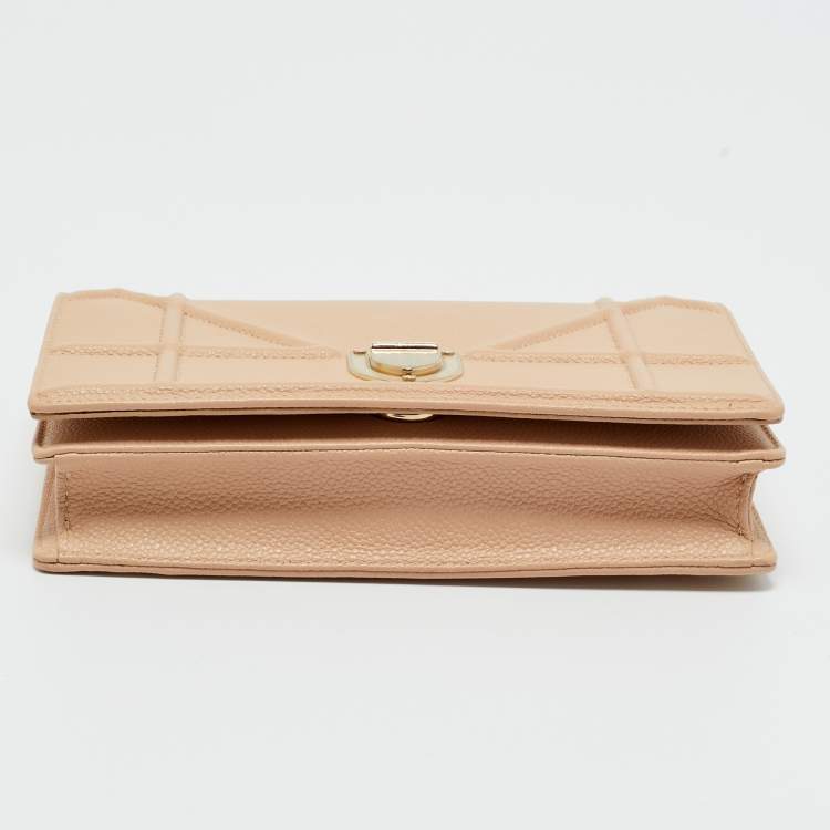 Pre Owned Dior Beige Leather Diorama Wallet on Chain
