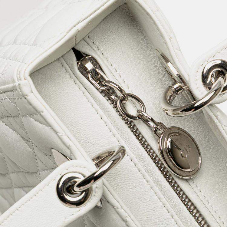 Pre Owned Dior White Medium Lambskin Cannage Lady Dior