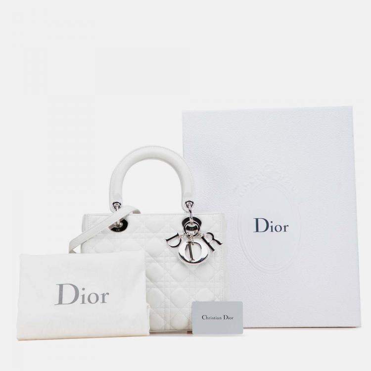 Pre Owned Dior White Medium Lambskin Cannage Lady Dior