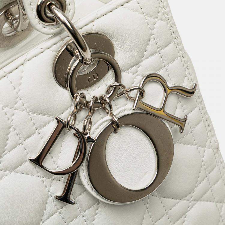 Pre Owned Dior White Medium Lambskin Cannage Lady Dior