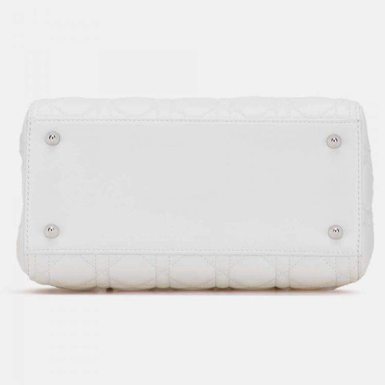 Pre Owned Dior White Medium Lambskin Cannage Lady Dior
