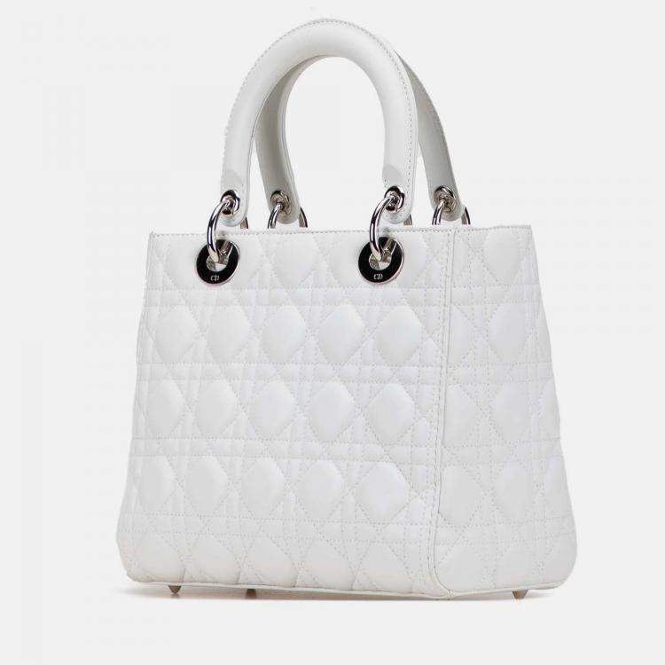 Pre Owned Dior White Medium Lambskin Cannage Lady Dior