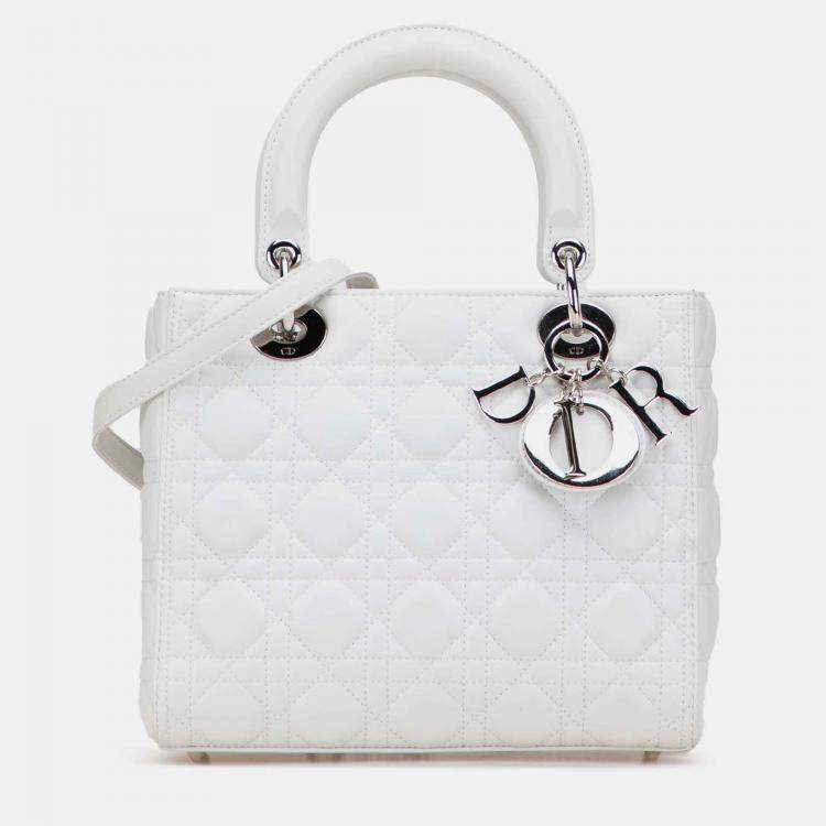 Pre Owned Dior White Medium Lambskin Cannage Lady Dior