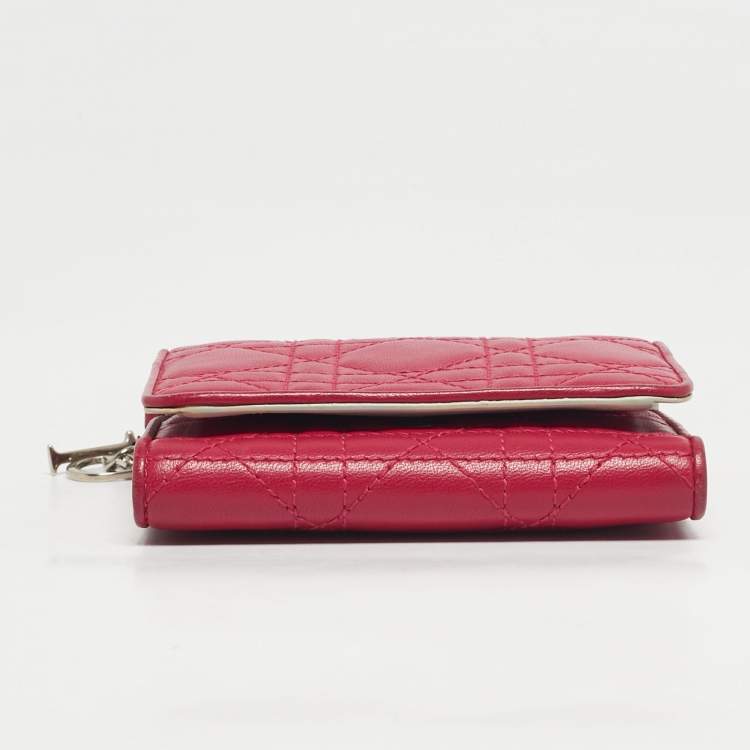 Pre Owned Dior Pink Cannage Leather Lady Dior Trifold Compact Wallet