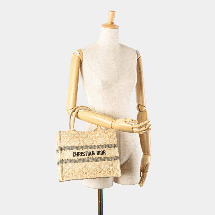 Pre Owned Dior Brown Small Raffia Cannage Book Tote