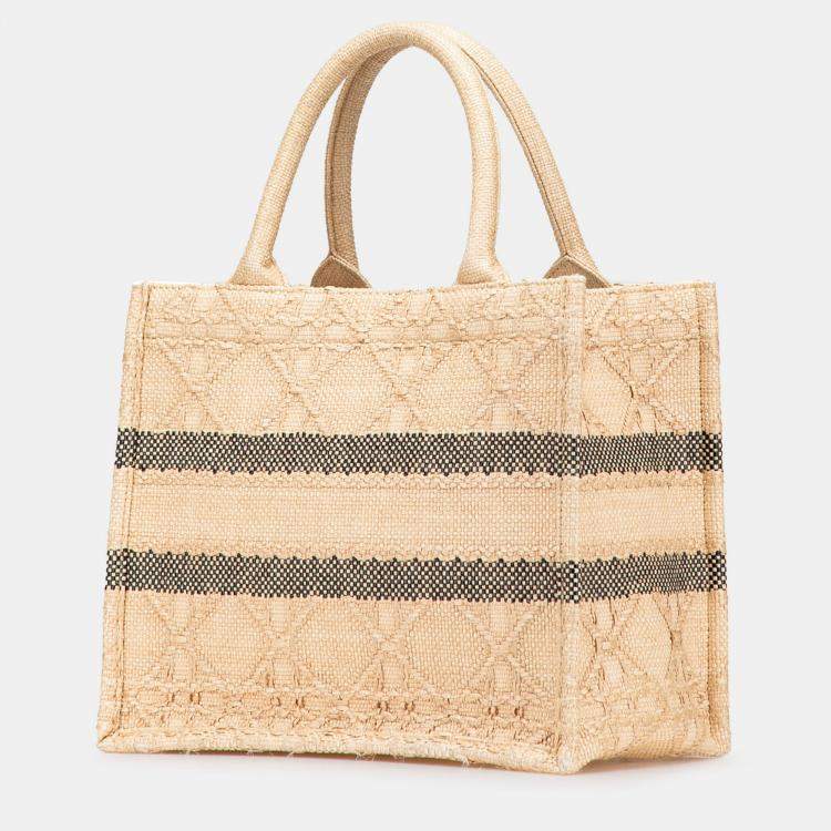 Pre Owned Dior Brown Small Raffia Cannage Book Tote