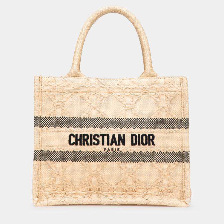 Pre Owned Dior Brown Small Raffia Cannage Book Tote