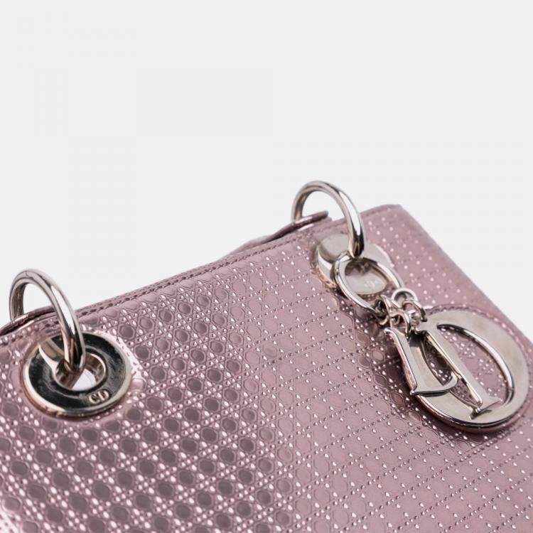 Pre Owned Dior Pink Medium Metallic Patent Microcannage Lady Dior