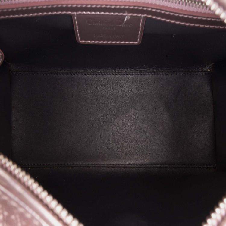 Pre Owned Dior Pink Medium Metallic Patent Microcannage Lady Dior