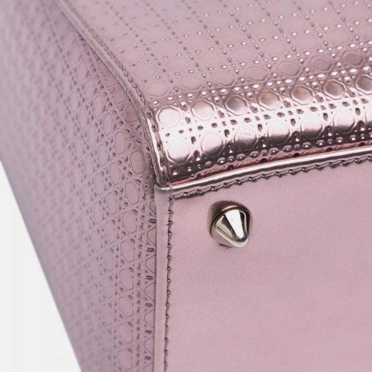 Pre Owned Dior Pink Medium Metallic Patent Microcannage Lady Dior