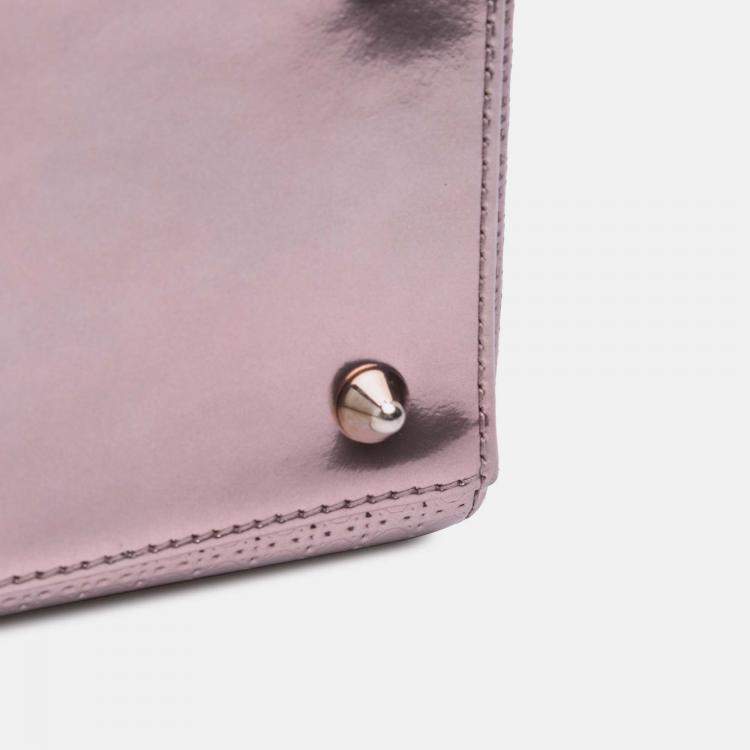 Pre Owned Dior Pink Medium Metallic Patent Microcannage Lady Dior