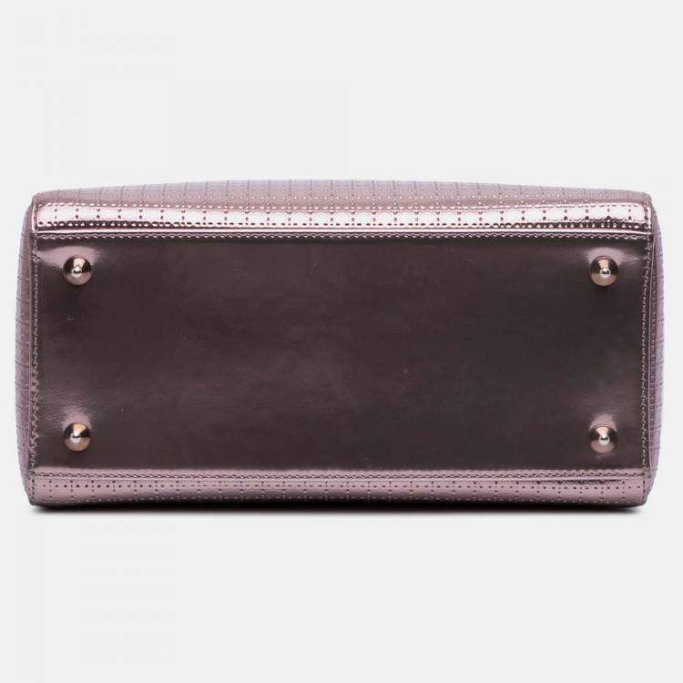 Pre Owned Dior Pink Medium Metallic Patent Microcannage Lady Dior