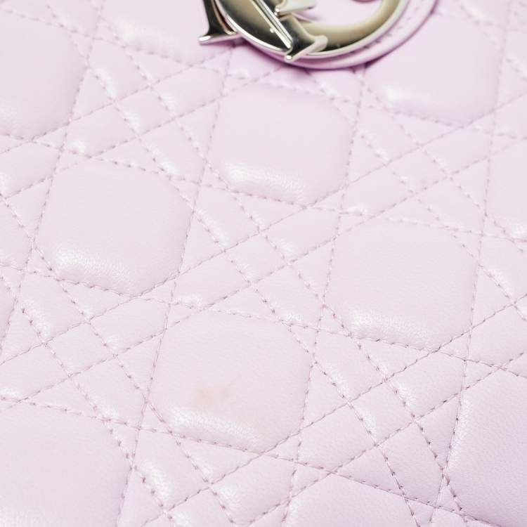 Pre Owned Dior Lilac Cannage Leather Medium Lady Dior Tote